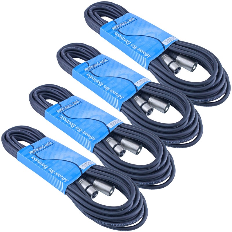 MCSPROAUDIO 4 Pack 25 Foot Male to Female 3 Pin XLR Mic Microphone Cable - Image 1